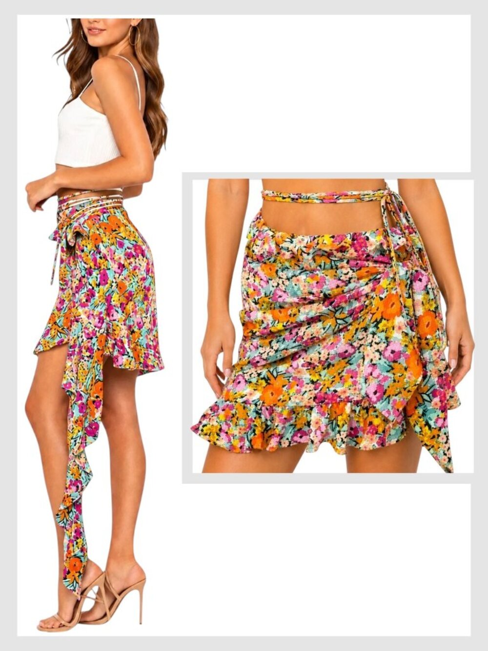 For Love & Lemons Wrap Mini Skirt Floral Multi Ruffle M
